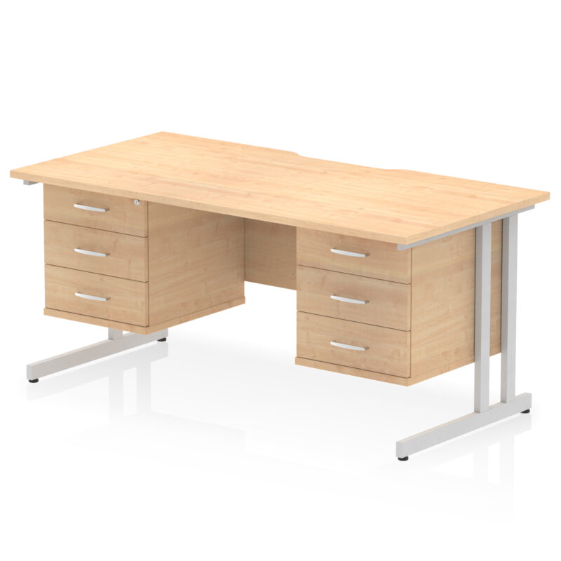 impulse scalloped edge 1600mm cantilever straight desk with two fixed pedestal