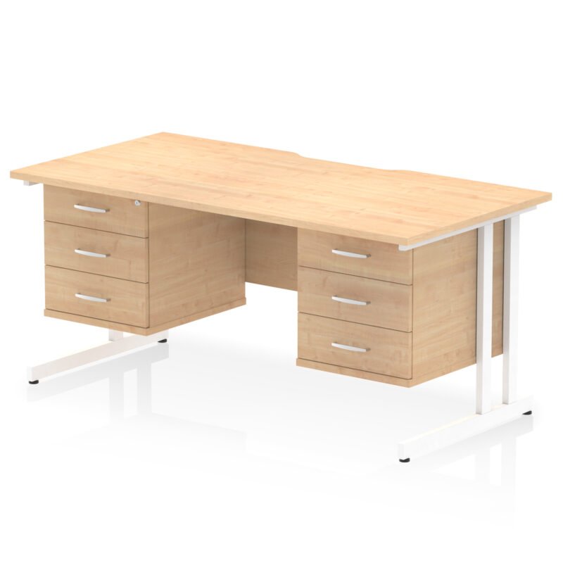 impulse scalloped edge 1600mm cantilever straight desk with two fixed pedestal