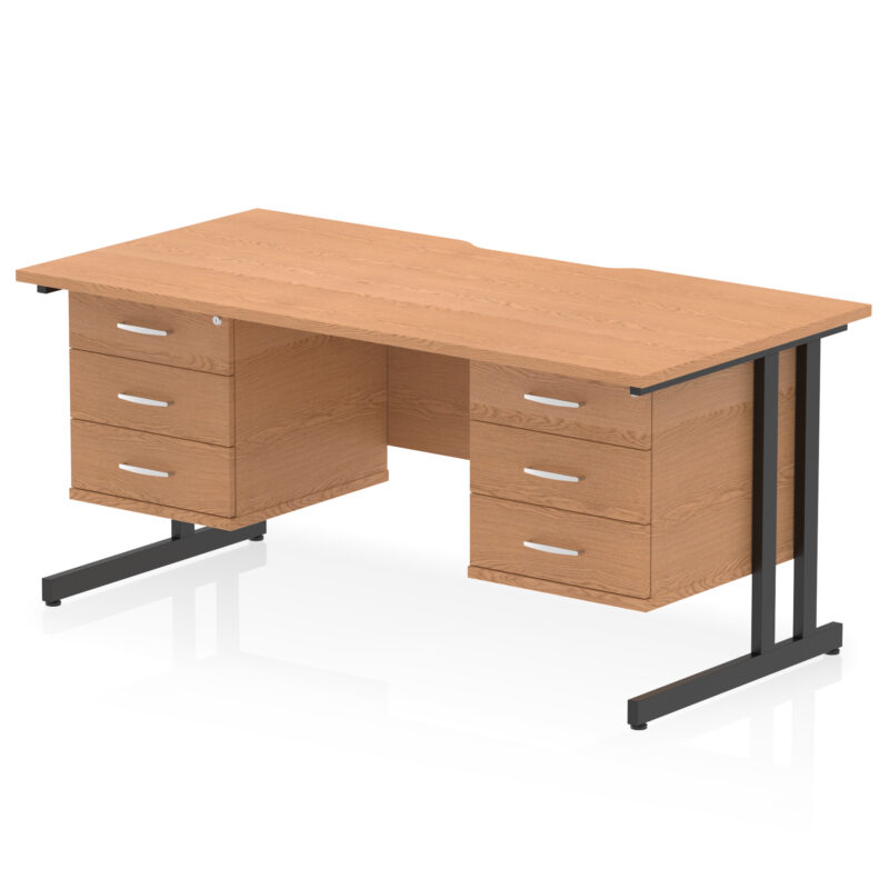 impulse scalloped edge 1600mm cantilever straight desk with two fixed pedestal