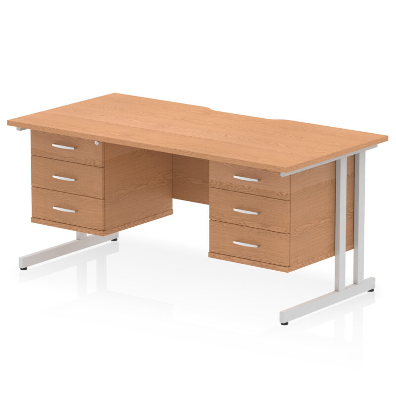 impulse scalloped edge 1600mm cantilever straight desk with two fixed pedestal