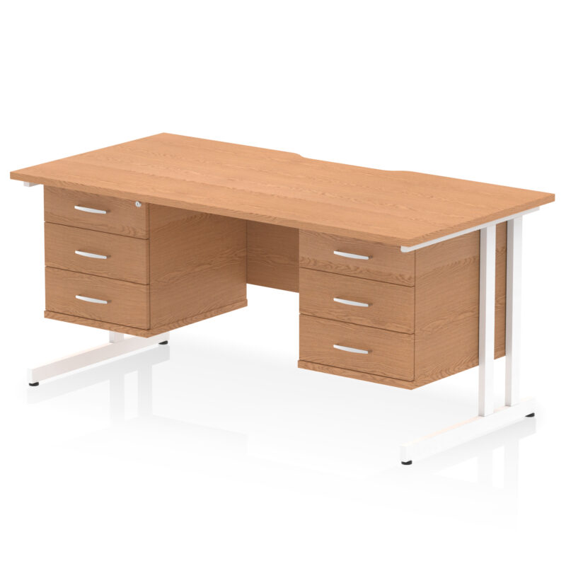 impulse scalloped edge 1600mm cantilever straight desk with two fixed pedestal