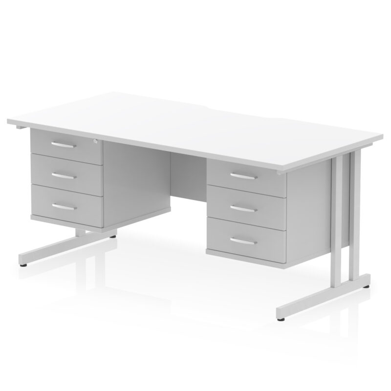 impulse scalloped edge 1600mm cantilever straight desk with two fixed pedestal