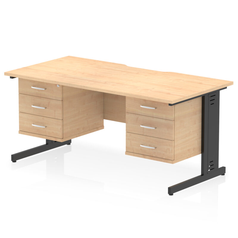 impulse scalloped edge 1600mm cable managed straight desk with two fixed pedestal