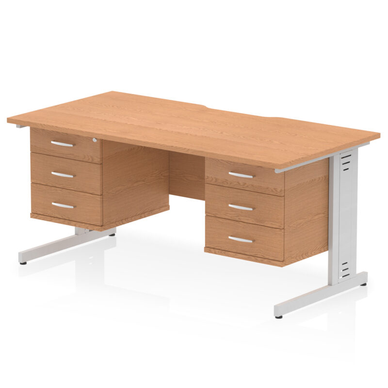 impulse scalloped edge 1600mm cable managed straight desk with two fixed pedestal