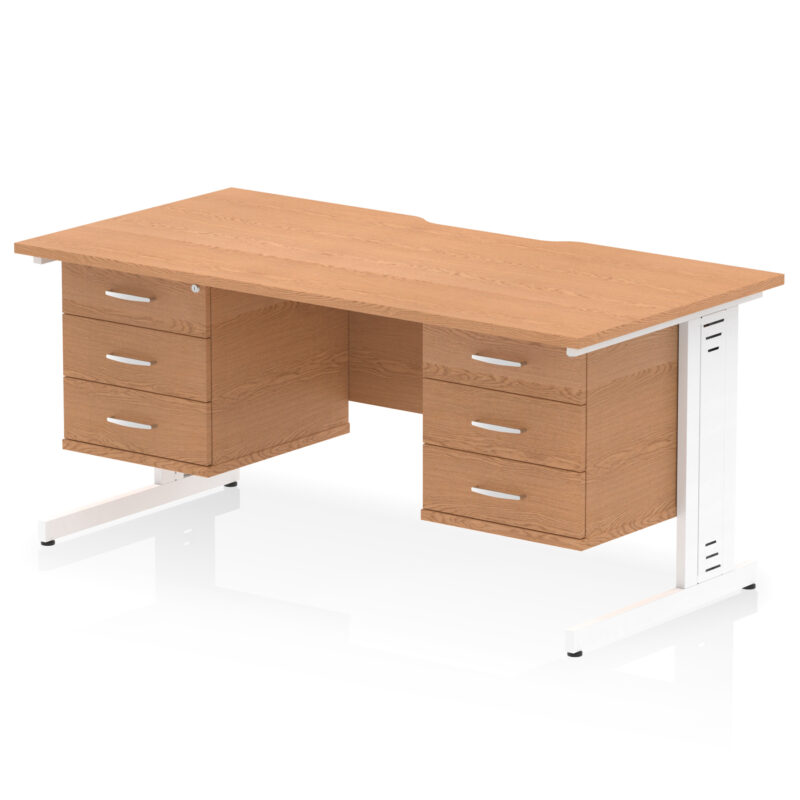 impulse scalloped edge 1600mm cable managed straight desk with two fixed pedestal