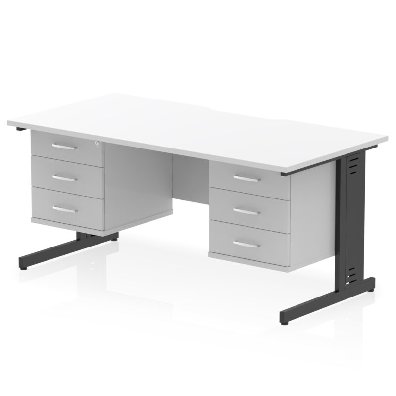 impulse scalloped edge 1600mm cable managed straight desk with two fixed pedestal