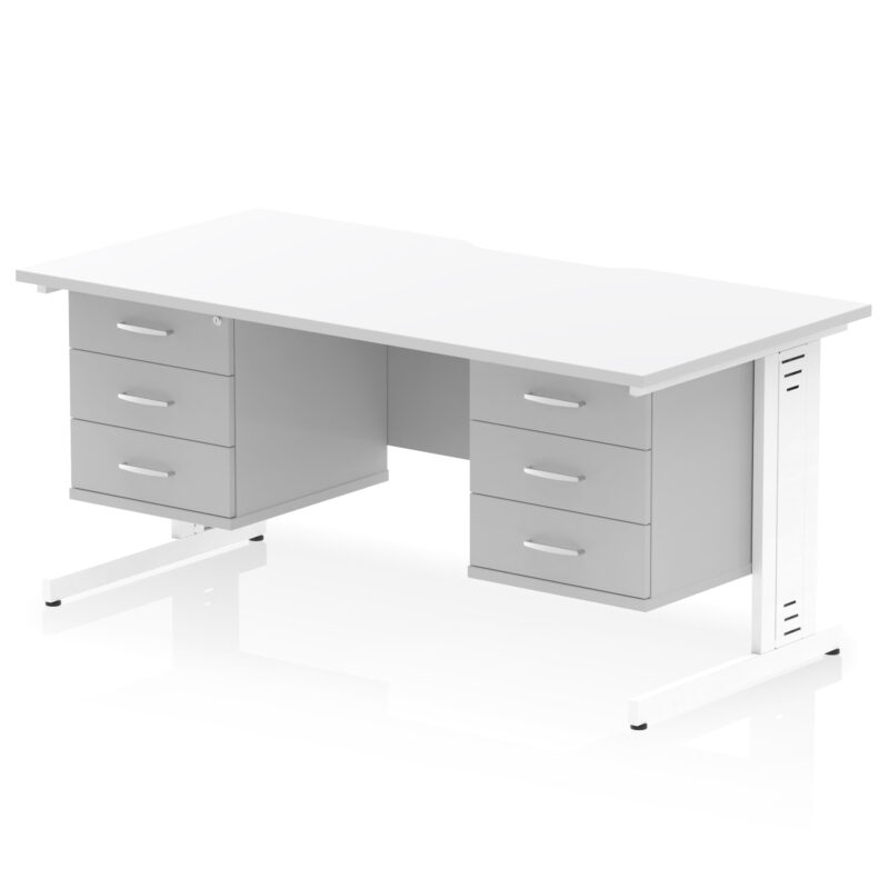 impulse scalloped edge 1600mm cable managed straight desk with two fixed pedestal