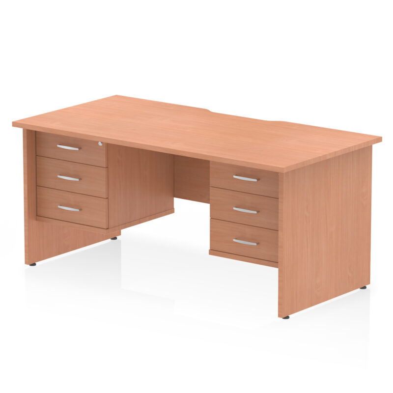 impulse scalloped edge 1600mm panel end straight desk with two fixed pedestal