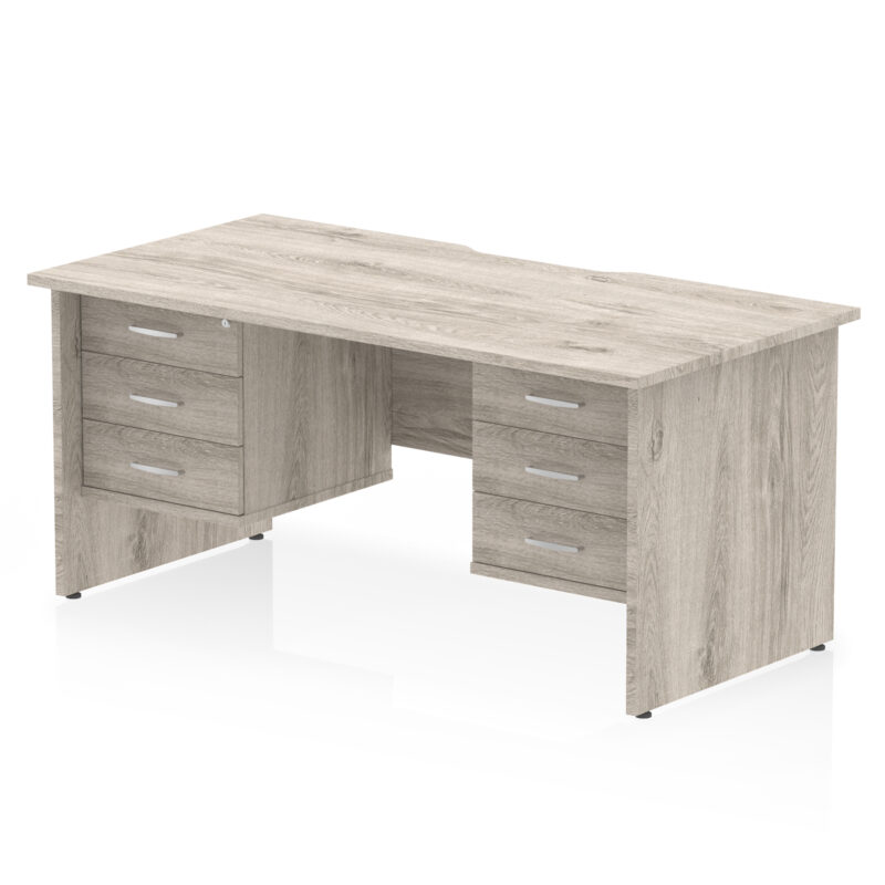 impulse scalloped edge 1600mm panel end straight desk with two fixed pedestal