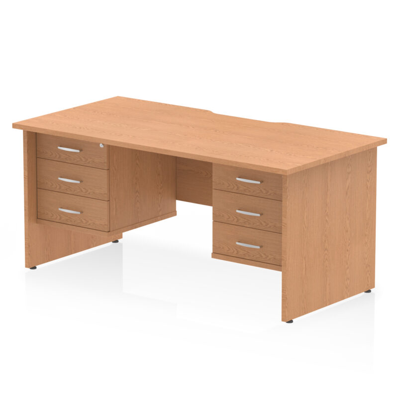 impulse scalloped edge 1600mm panel end straight desk with two fixed pedestal