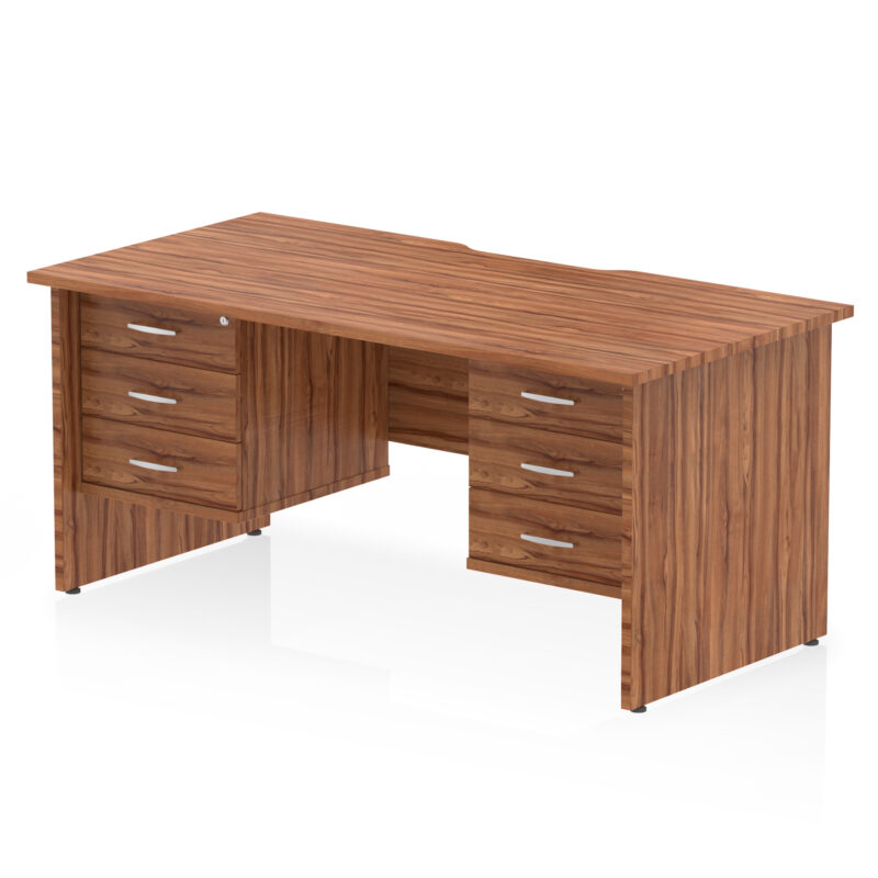 impulse scalloped edge 1600mm panel end straight desk with two fixed pedestal