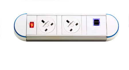 impulse desktop module 2 x 3.15a uk sockets, 1 x neon switch, 1 x 500mm lead to 3 pole connector in black