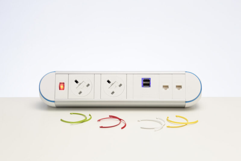 impulse desktop module 2 x 3.15a uk sockets, 1 x neon switch, 1 x 500mm lead to 3 pole connector in black