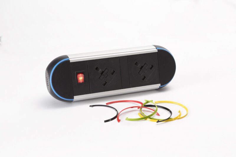 impulse desktop module 2 x 3.15a uk sockets, 1 x neon switch, 1 x 500mm lead to 3 pole connector in white