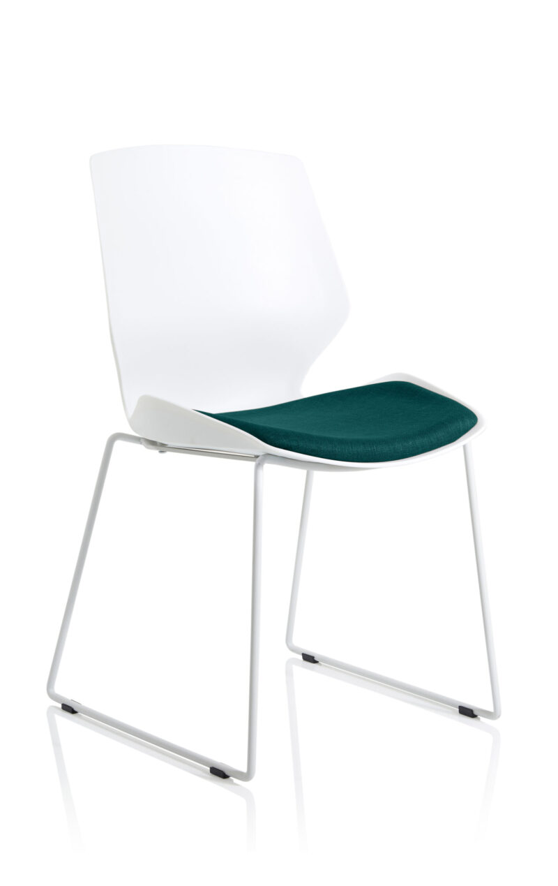 florence sled white frame fabric seat visitor chair