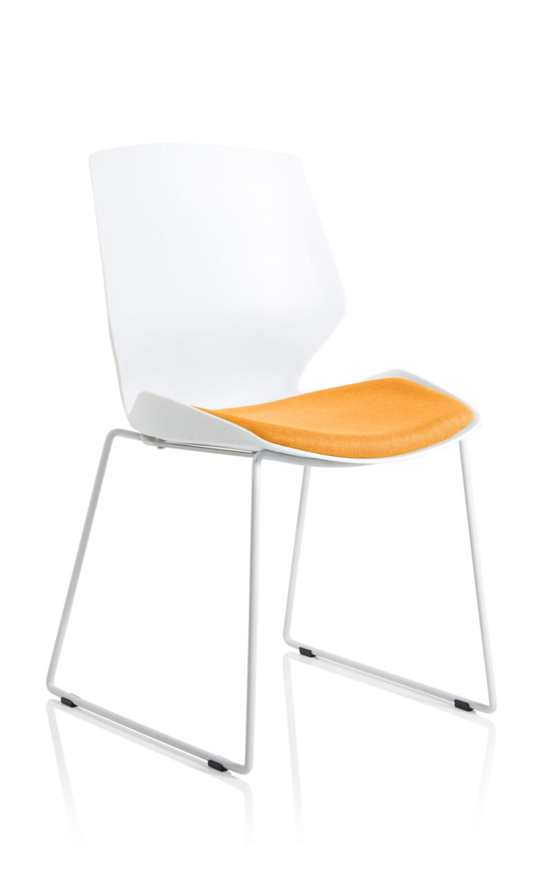florence sled white frame fabric seat visitor chair