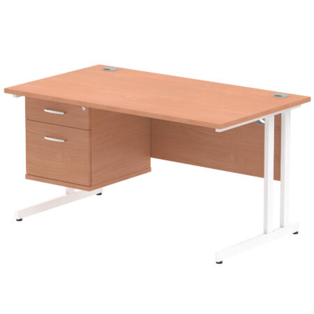impulse 1400mm cantilever straight desk with single fixed pedestal