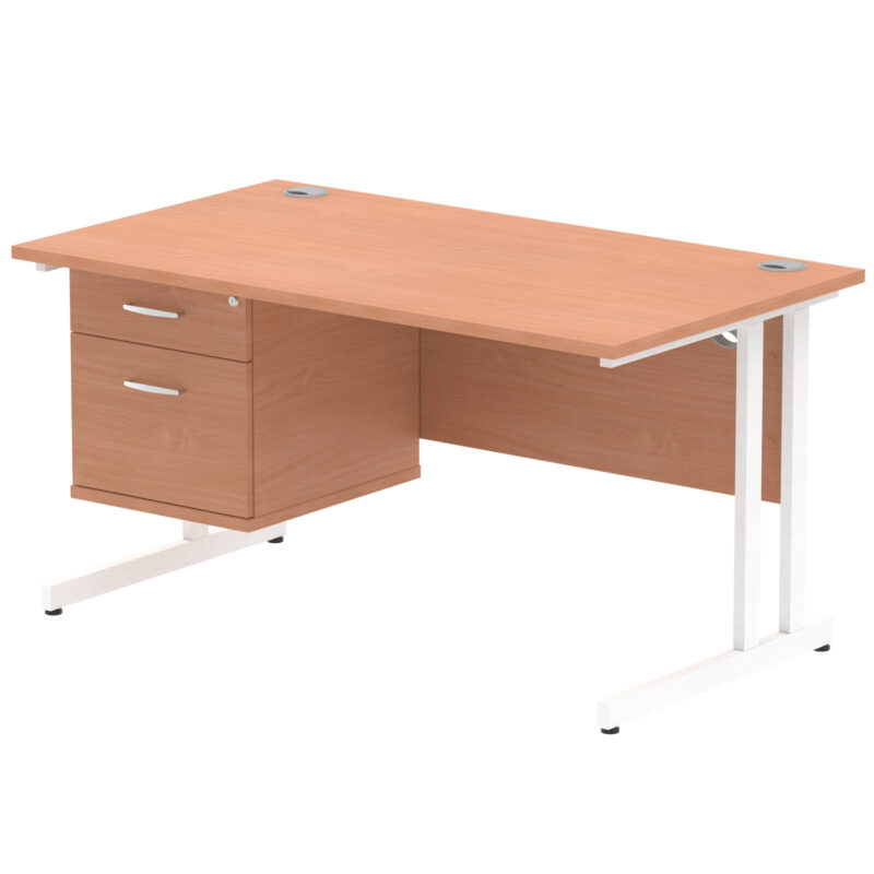 impulse 1400mm cantilever straight desk with single fixed pedestal