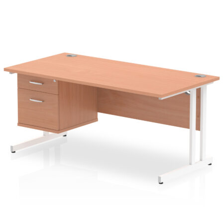 impulse 1600mm cantilever straight desk with single fixed pedestal