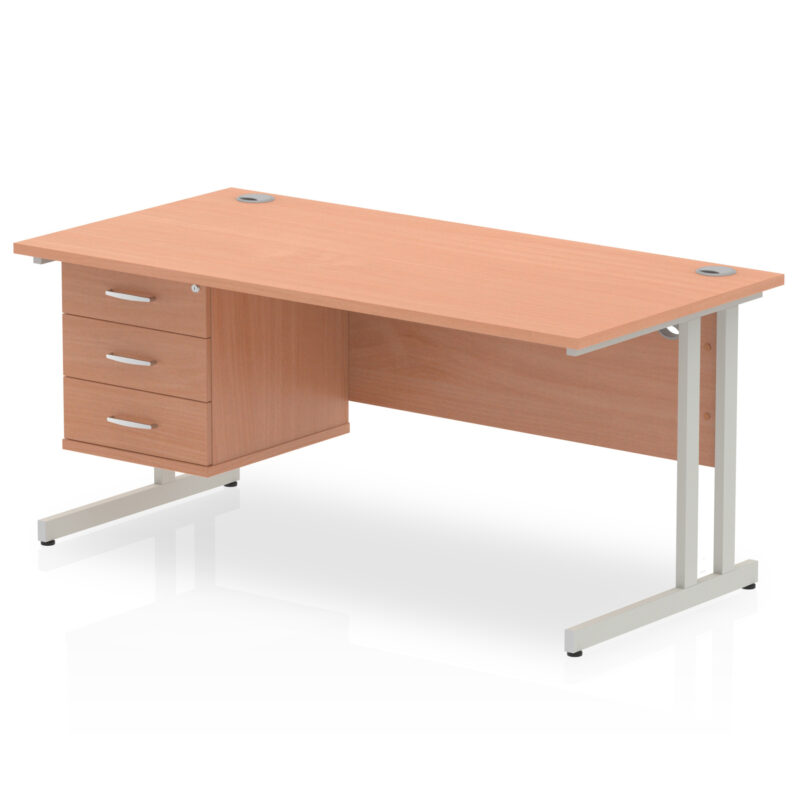 impulse 1600mm cantilever straight desk with single fixed pedestal
