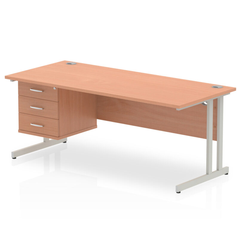 impulse 1800mm cantilever straight desk with single fixed pedestal
