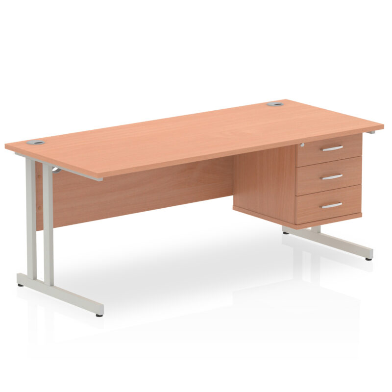 impulse 1800mm cantilever straight desk with single fixed pedestal