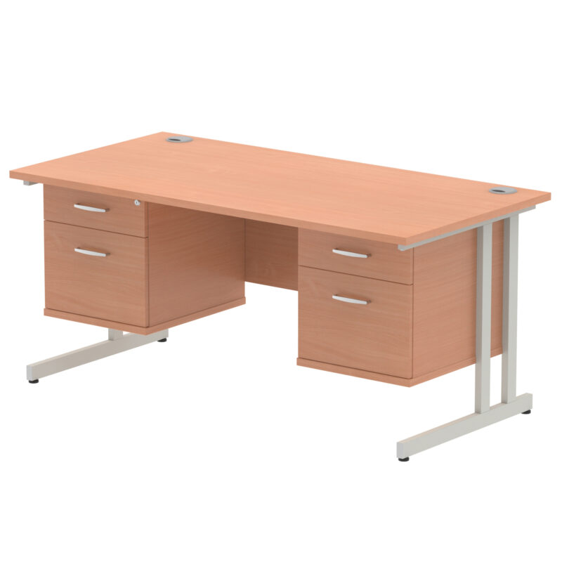impulse 1600mm cantilever straight desk with two fixed pedestal