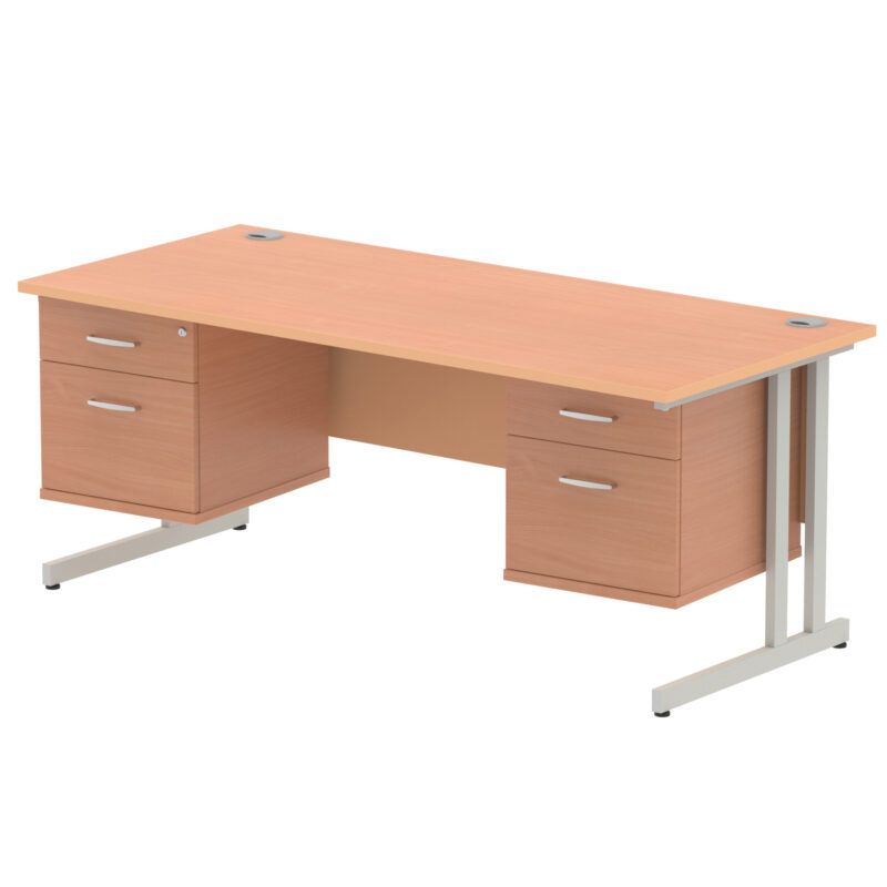 impulse 1800mm cantilever straight desk with two fixed pedestal