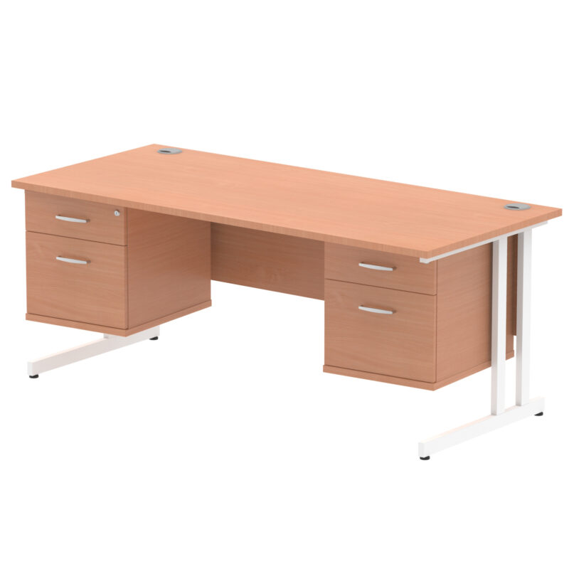 impulse 1800mm cantilever straight desk with two fixed pedestal