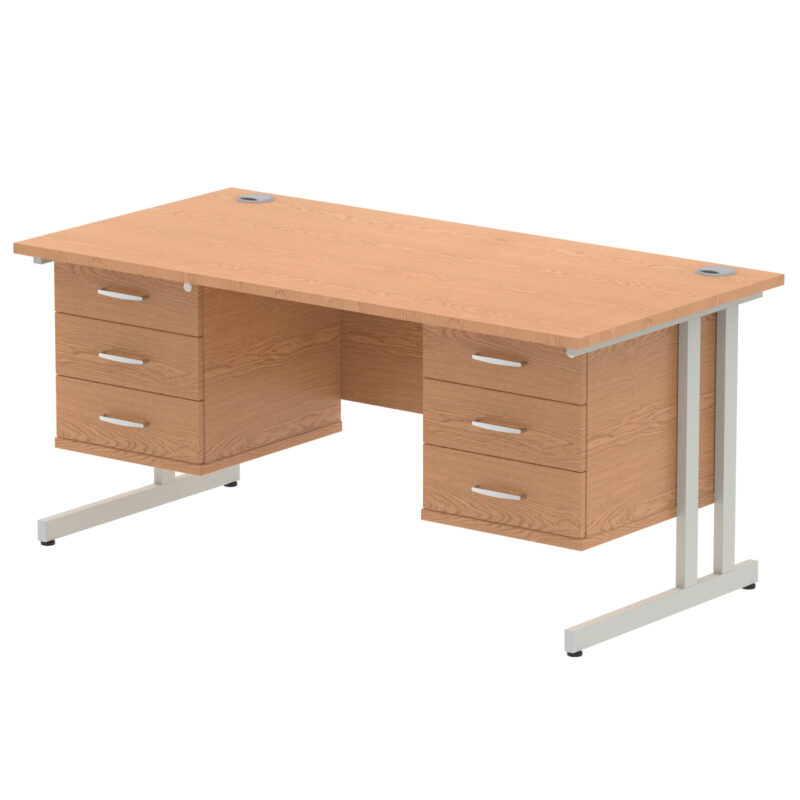 impulse 1600mm cantilever straight desk with two fixed pedestal