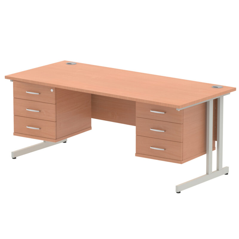 impulse 1800mm cantilever straight desk with two fixed pedestal