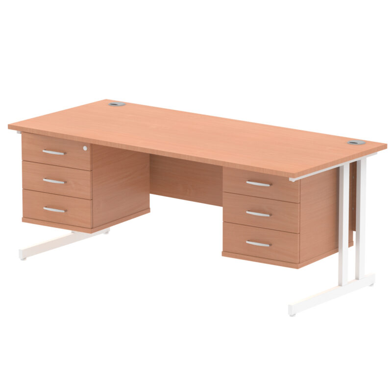 impulse 1800mm cantilever straight desk with two fixed pedestal