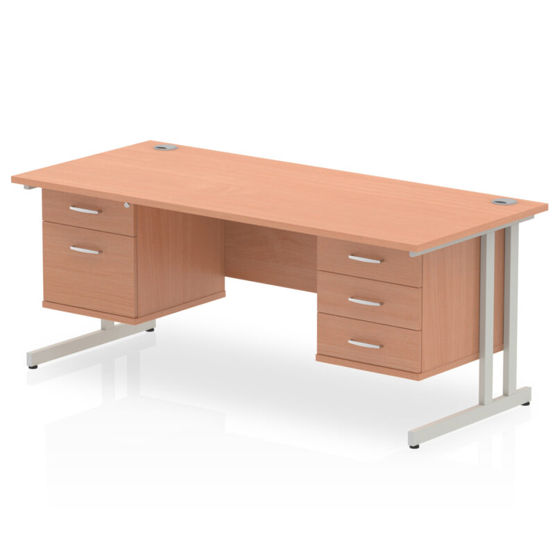 impulse 1800mm cantilever straight desk with two fixed pedestal