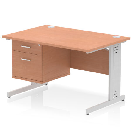 impulse 1200mm cable managed straight desk with single fixed pedestal