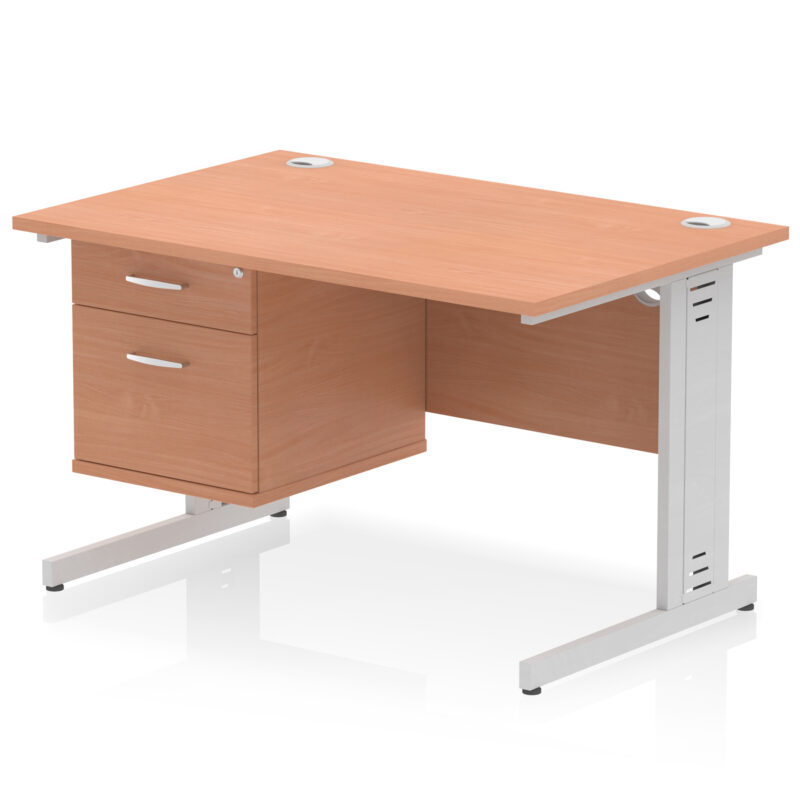 impulse 1200mm cable managed straight desk with single fixed pedestal