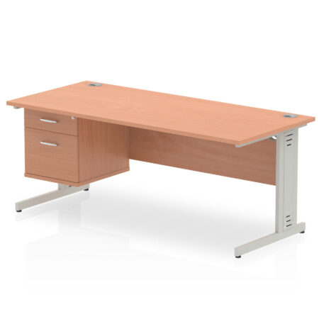impulse 1800mm cable managed straight desk with single fixed pedestal
