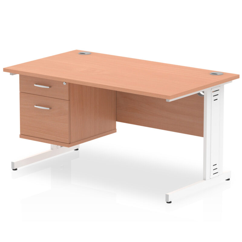 impulse 1400mm cable managed straight desk with single fixed pedestal