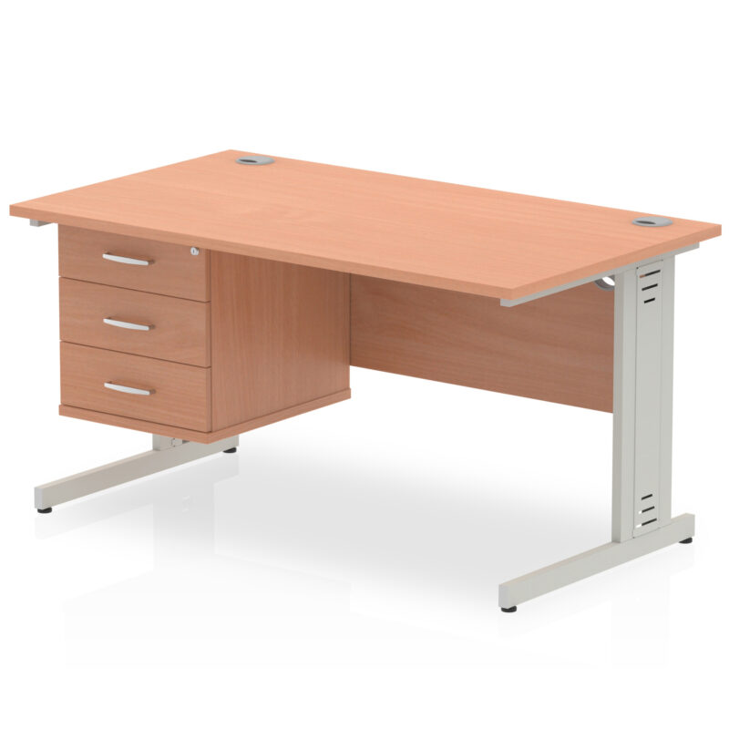 impulse 1400mm cable managed straight desk with single fixed pedestal