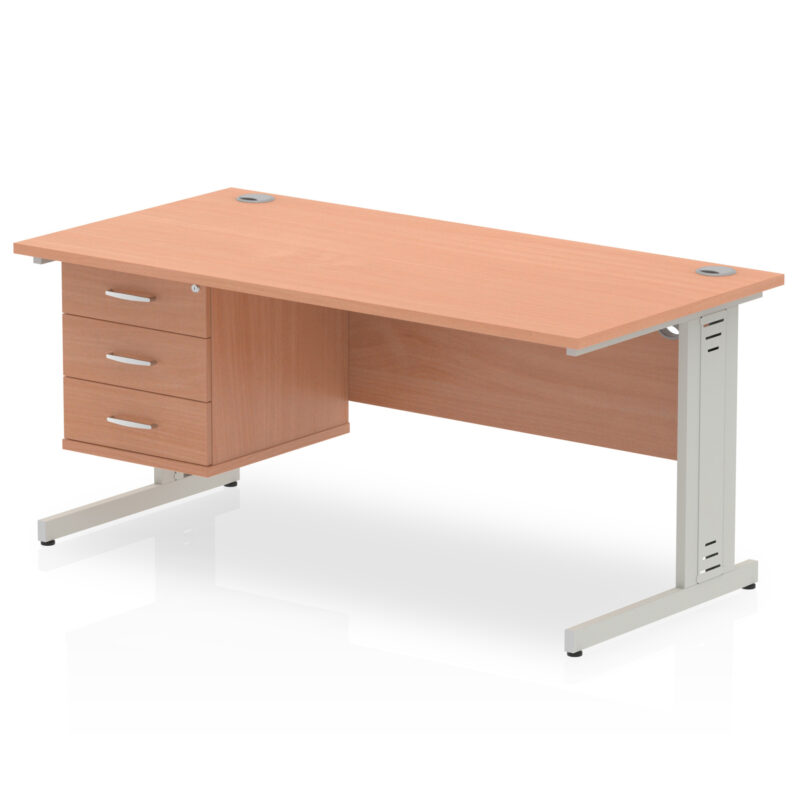 impulse 1600mm cable managed straight desk with single fixed pedestal