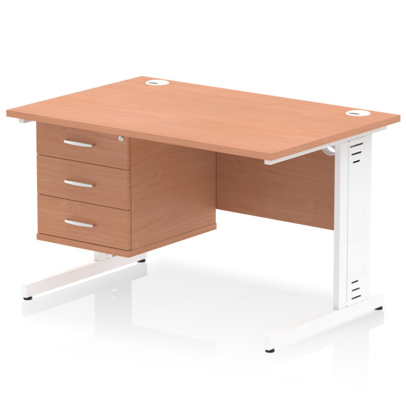 impulse 1200mm cable managed straight desk with single fixed pedestal