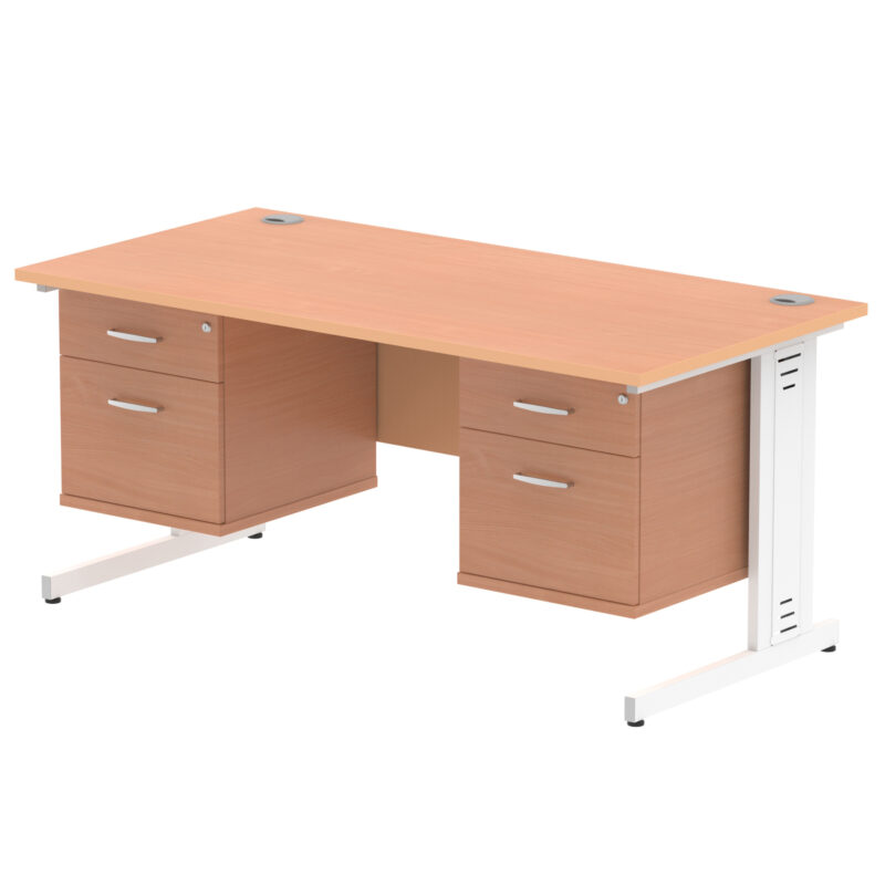 impulse 1600mm cable managed straight desk with two fixed pedestal