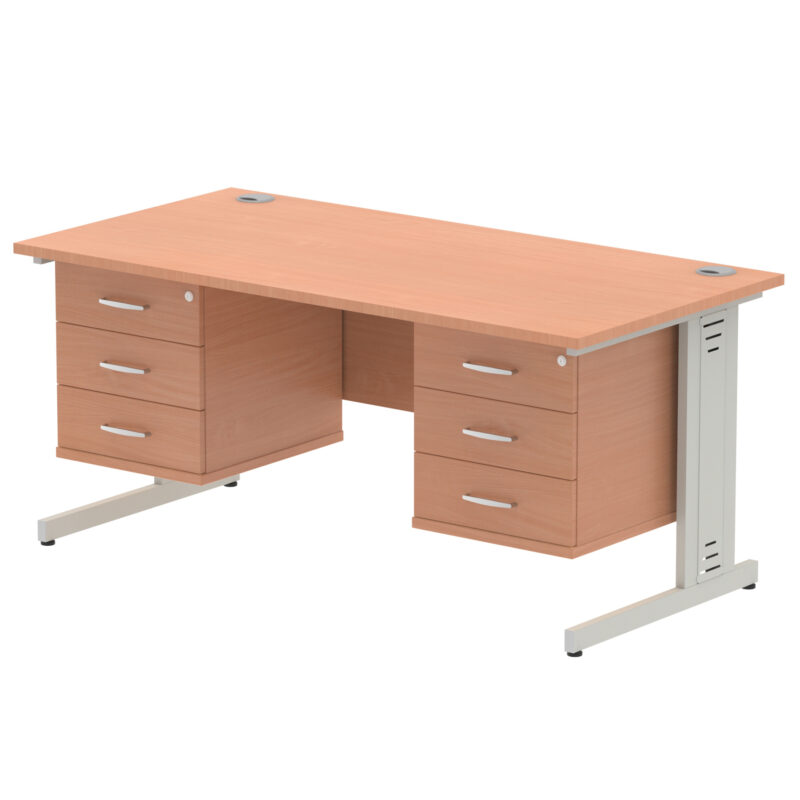 impulse 1600mm cable managed straight desk with two fixed pedestal