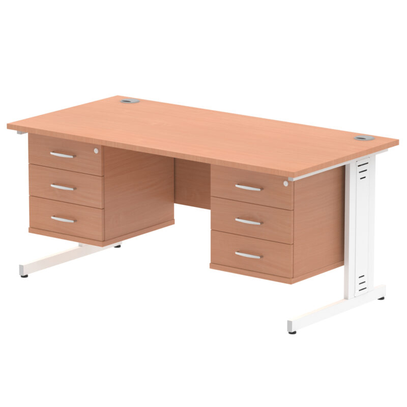 impulse 1600mm cable managed straight desk with two fixed pedestal