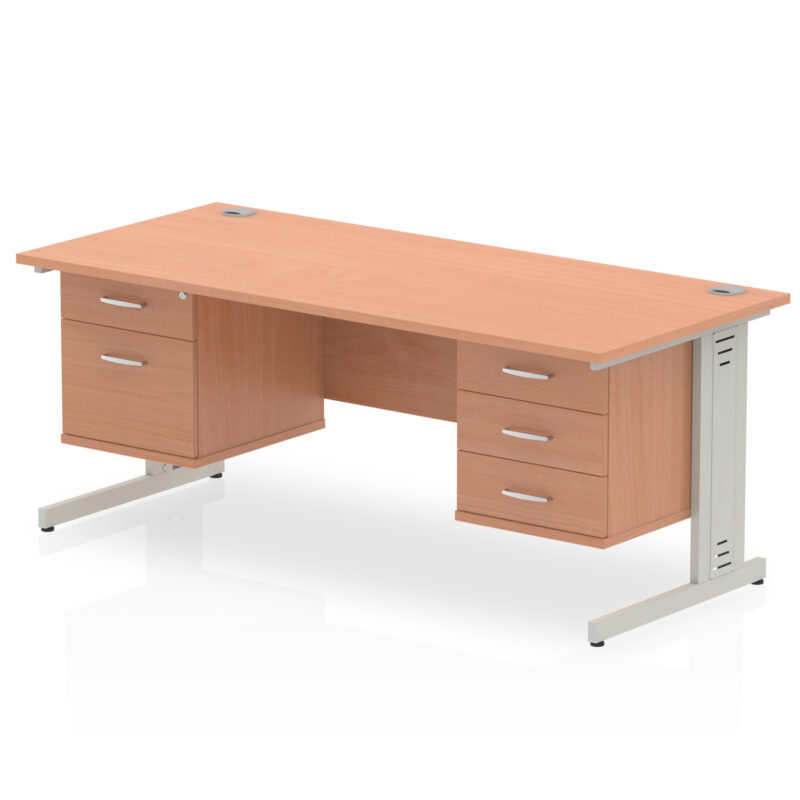 impulse 1600mm cable managed straight desk with two fixed pedestal