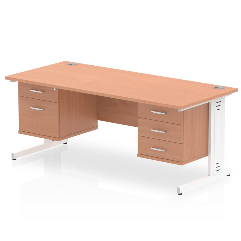 impulse 1600mm cable managed straight desk with two fixed pedestal