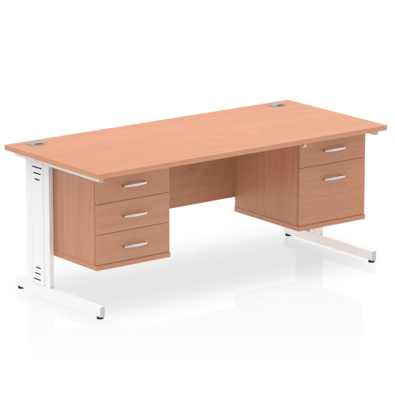 impulse 1600mm cable managed straight desk with two fixed pedestal