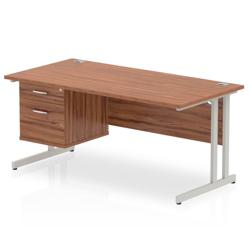 impulse 1600mm cantilever straight desk with single fixed pedestal
