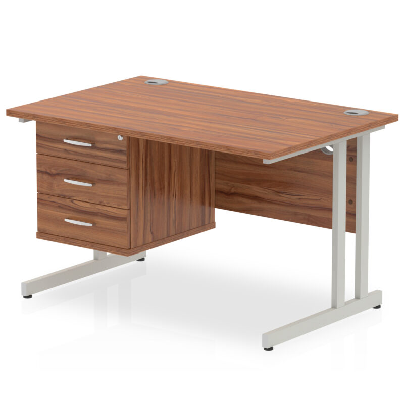 impulse 1200mm cantilever straight desk with single fixed pedestal