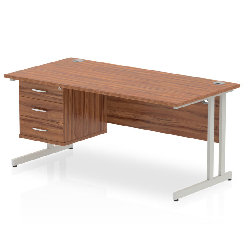 impulse 1600mm cantilever straight desk with single fixed pedestal