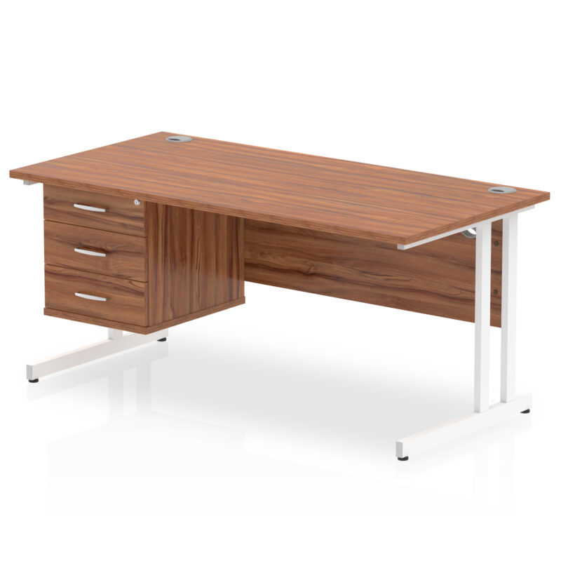 impulse 1600mm cantilever straight desk with single fixed pedestal